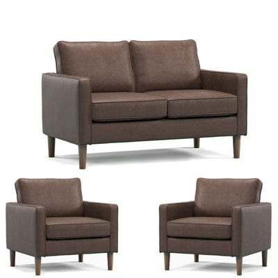 Furnishings For Less UK Bexhill Brown Faux Leather 3 Piece Sofa Suite 2 Seater And 2 Armchairs from B&Q