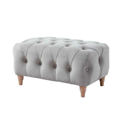 Furnishings For Less UK Elsie Velvet Chesterfield Plush Velvet Chalk Footstool from B&Q
