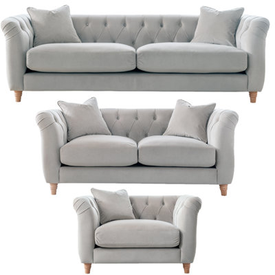 Furnishings For Less UK Elsie Velvet Chesterfield Plush Velvet Chalk 3 Seater + 2 Seater + Armchair Set from B&Q