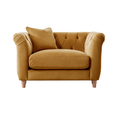Furnishings For Less UK Elsie Velvet Chesterfield Plush Velvet Ochre Armchair from B&Q