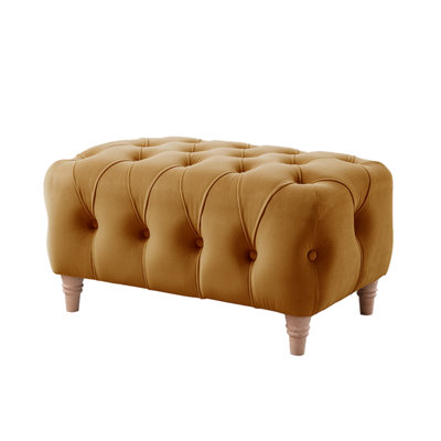 Furnishings For Less UK Elsie Velvet Chesterfield Plush Velvet Ochre Footstool from B&Q