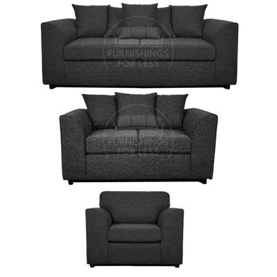 Furnishings For Less UK Paris Charcoal Boucle Fabric 3 Piece Sofa Suite 3 2 1 Scatter from B&Q