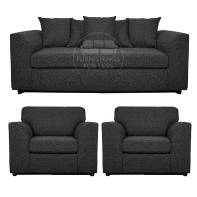Furnishings For Less Uk Paris Charcoal Boucle Fabric 3 Piece Sofa Suite 3 1 1 Scatter