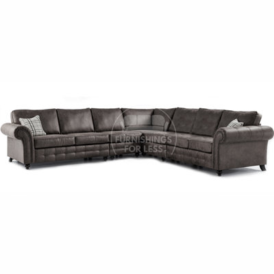 Furnishings For Less UK Oakland Charcoal Chesterfield 7 Seater L Shape Large Corner Sofa from B&Q