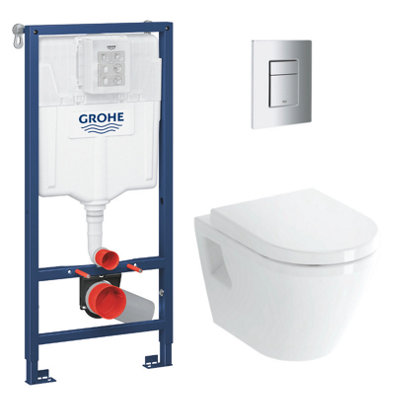 Grohe Toilet Set Rapid Sl Support Frame + Vitra Wall-Hung Toilet + Toilet Seat + Chrome Plate (Rslintegrac1) from B&Q