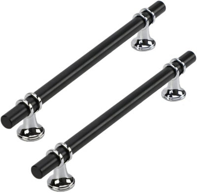 Taps2Traps Chrome & Black Kitchen Cabinet Cupboard Door Drawer Bar Handle 160mm Hole Spacing Pack Of 2 from B&Q