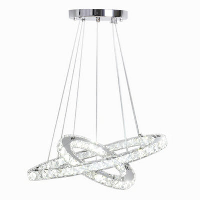 B&Q -  Modern 2 Tier Circular Adjustable Crystal Integrated Led Ceiling Pendant Light 50Cm Cool White