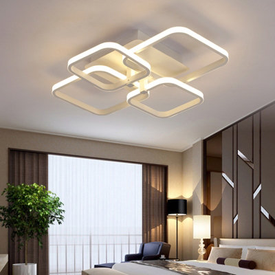 B&Q -  4 Light White Square Morden Led Low Energy Semi Flush Acrylic Ceiling Light Dimmable