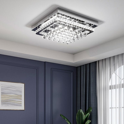 Living And Home Modern Square Fancy Crystal Droplets Led Ceiling Light Fixture Chandelier Cool White Light 40Cm from B&Q