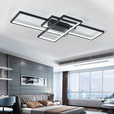 Living And Home Black Frame Neutral Style Rectangular Led Semi Flush Ceiling Light Fixture 90Cm Cool White from B&Q