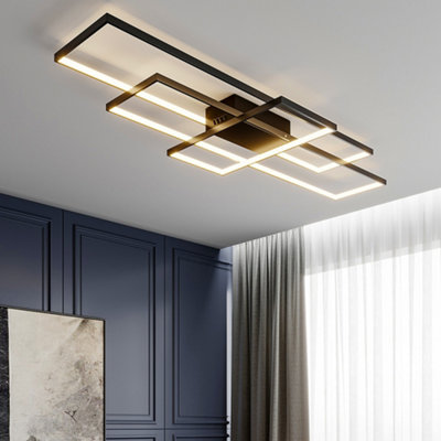 Living And Home Black Frame Neutral Style Rectangular Led Semi Flush Ceiling Light Fixture 110Cm Cool White from B&Q