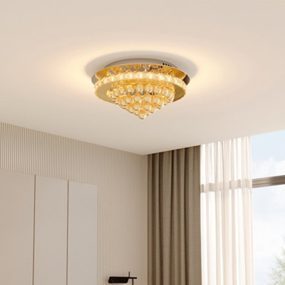 Living And Home 40Cm Round Crystal Droplets Led Semi Flush Mount Dimmable Ceiling Light Chandelier Lamp from B&Q