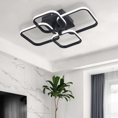 B&Q -  4 Square Black Contemporary Led Low Energy Semi Flush Ceiling Light Fixture Cool White