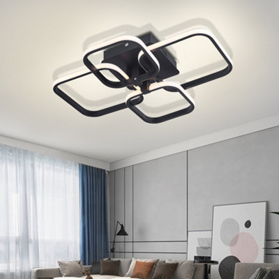 Living And Home 4 Lamp Square Black Frame Contemporary Led Semi Flush Acrylic Ceiling Light Fixture Dimmable
