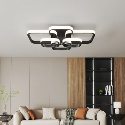 B&Q -  Black 6 Square Morden Acrylic Led Low Energy Semi Flush Ceiling Light Fixture Cool White