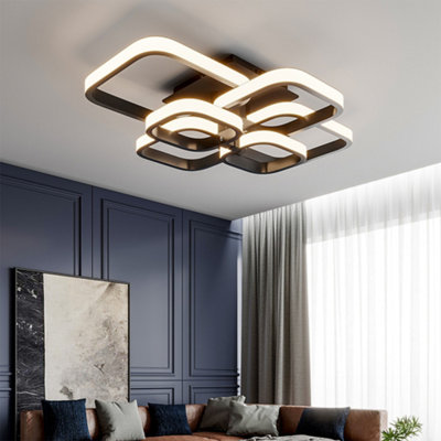 B&Q -  6 Lights Squares Black Contemporary Led Low Energy Semi Flush Acrylic Ceiling Light Dimmable