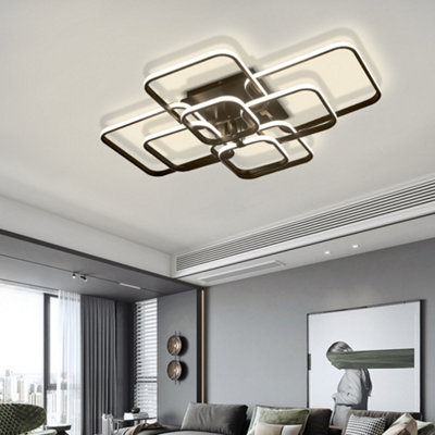 B&Q -  8 Light Square Black Modern Led Low Energy Semi Flush Acrylic Ceiling Light Fixture Dimmable