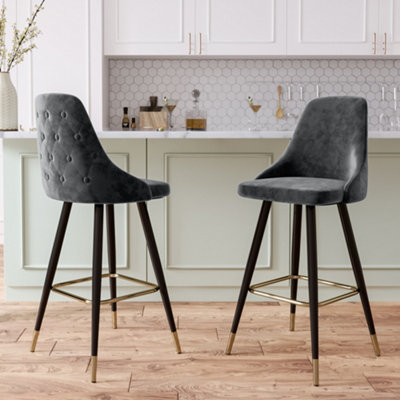 Living And Home Bar Stools Set Of 2 Modern Upholstered Velvet High Bar Stools