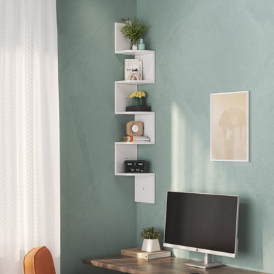 Living And Home 5-Tier White Floating Corner Shelf Wall Organizer Storage from B&Q