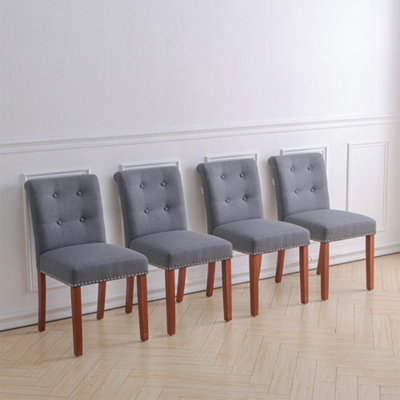 B&Q -  Set Of 4 Grey Dining Chair Set Linen Upholstered Dining Chairs Accent Chair With Wooden Legs