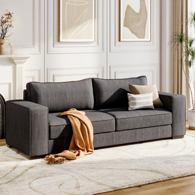 Living And Home 3 Seater Sofa Corduroy Upholstered Couch For Living Room Dark/Grey