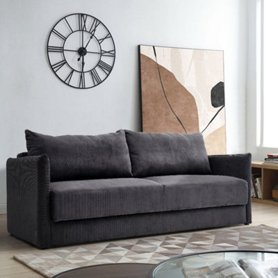 Living And Home 3 Seater Corduroy Upholstered Sofa Bed Sleeper Couch Bed Dark/Grey