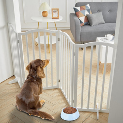 Living And Home 4-Panel White Wooden Folding Pet Playpen Freestanding Pet Gate With Fixed Bracket 82Cm H from B&Q
