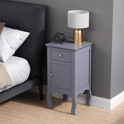 Living And Home Grey Country Style Wooden Night Stand Table With Drawer And Door W 330 X D 300 X H 625 mm from B&Q