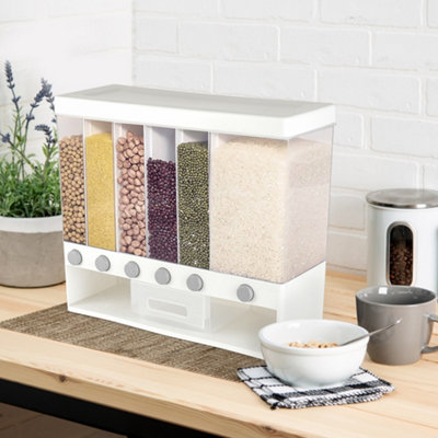 B&Q -  6 Grids Cereal Dispenser Kitchen Food Storage Box With Measuring Cup