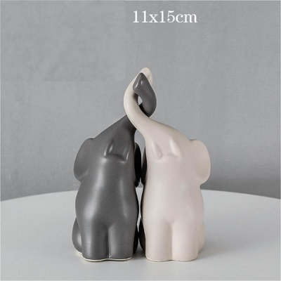 Living And Home Set Of 2 Ceramic Couple Elephant Statue Figurine Ornaments Porcelain Sculptures 110 X 150 mm from B&Q