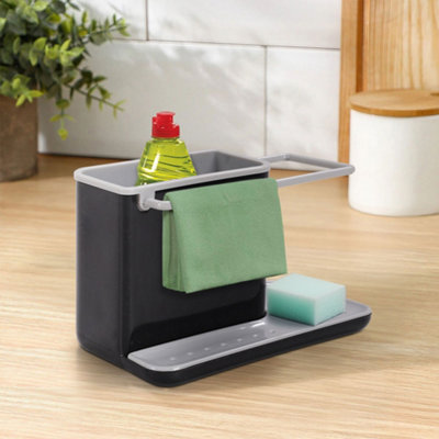 Living And Home Black Kitchen Sponge Cloth Drainer Holder Pan Brush Rag Rack from B&Q