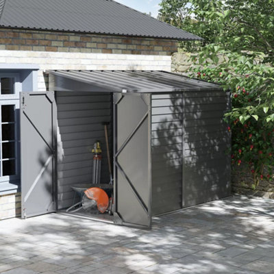 Living And Home 8.8 X 4.7 Ft Pent Metal Garden Storage Shed Lean To Shed Motorcycle Shed With Lockable Door,grey from B&Q