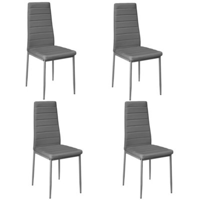 B&Q -  Set Of 4 Grey Pu Leather Dining Chairs Set Accent Chairs With Metal Legs For Kitchen Living Room