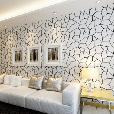 Living And Home Black Modern Abstract Geometric Removable Patterned Wallpaper from B&Q