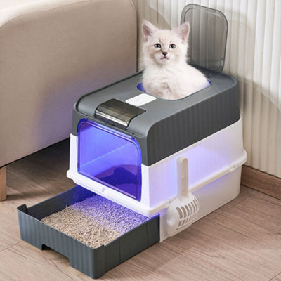 Living And Home Cat Litter Box Kitten Litter Tray Pet Loo With Uv Sterilization,scoop And Lid from B&Q