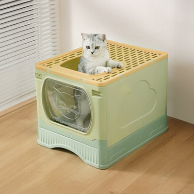 B&Q -  Foldable Cat Litter Box Kitten Litter Tray Pet Toilet With Scoop And Lid