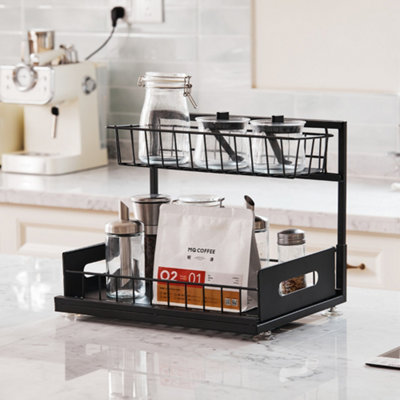 Living And Home 2 Tier Metal Under Sink Sliding Organizer