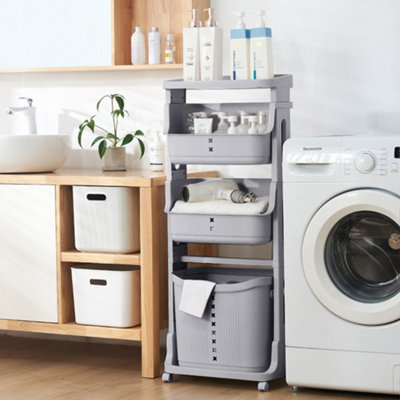 B&Q -  4 Tier Storage Rack Laundry Basket With Wheels