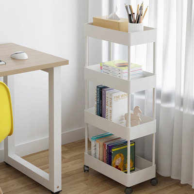 Living And Home White 4 Tiers Shelf Trolley Cart Storage Rack For Kitchen Bathroom from B&Q