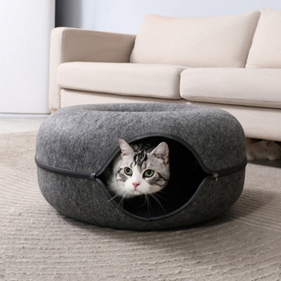 Living And Home Dark Gray Round Felt Cat Pet Tunnel Bed Cave Bed Donut 50Cm from B&Q