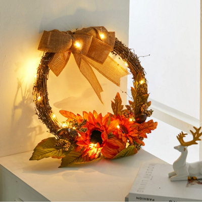 Living And Home Thanksgiving Halloween Home Decoration Artificial Sunflower Wreath With Lights from B&Q