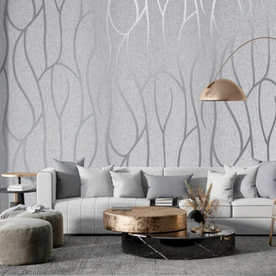 Living And Home Geometric 3D Striped Patterned Non Woven Embossed Grey Wallpaper from B&Q