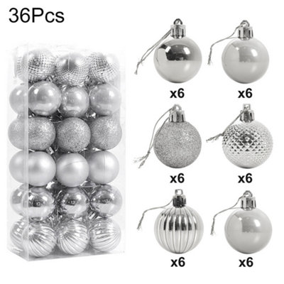 B&Q -  36 Pcs  Silver Christmas Decoration Xmas Ornament Christmas Tree Baubles Set