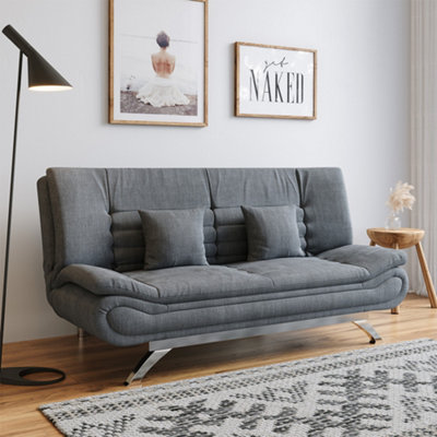 Living And Home 3 Seat Linen Sofa Couch 3 Seater Convertible Sleeper Sofa Bed With Metal Leg Grey from B&Q