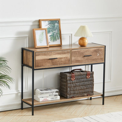 B&Q -  Brown Console Table 2 Drawers Hallway Table Entryway Table With Storage Shelf