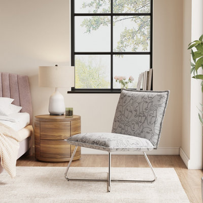 Living And Home White Modern Linen Accent Chair With Metal Base from B&Q