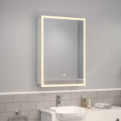 Living And Home Led Illuminated Anti Fog Touch Sensor Mirror Cabinet With Shaver Socket 500 X 700 Mm Light