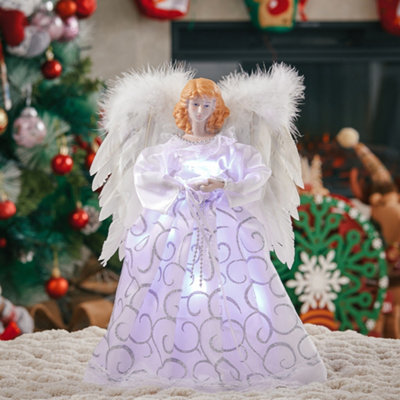 Living And Home Pre Lit Christmas Angel Tree Topper Christmas Decoration Xmas Ornament With White Dress from B&Q
