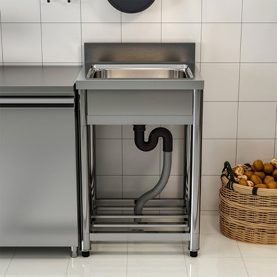 Living And Home Stainless Steel Single Bowl Commercial Kitchen Sink Freestanding Sink With Bottom Shelf from B&Q