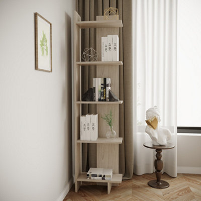 Living And Home 5 Tier Modern Wooden Corner Bookcase Ladder Shelf Plants Stand from B&Q